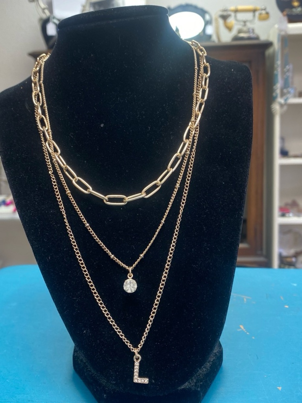 Layered Gold-Tone Initial 'L' Necklace with CZ Pendant